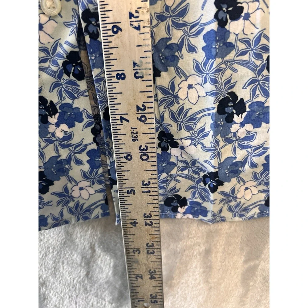 Banana Republic Shirt Mens Medium Blue Floral Non-Iron‎ Cotton LS Button Down EX